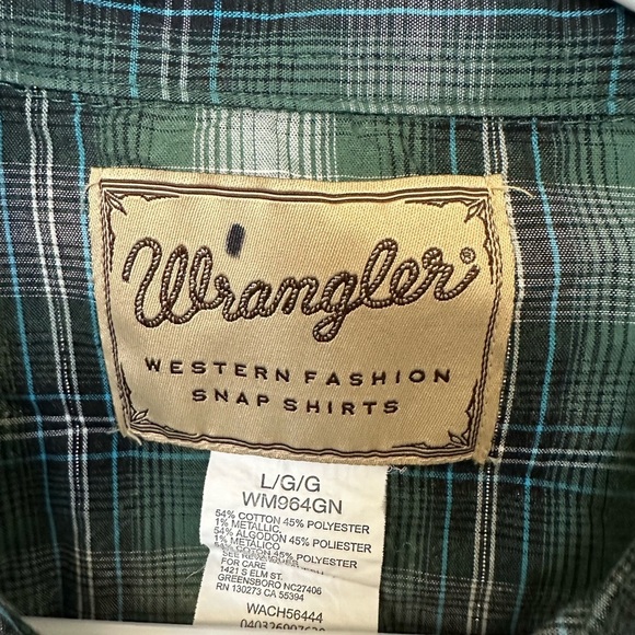 Wrangler Wrancher Plaid Pearl Snap Button Shirt Mens L Rodeo Western Green Plaid - Picture 3 of 4